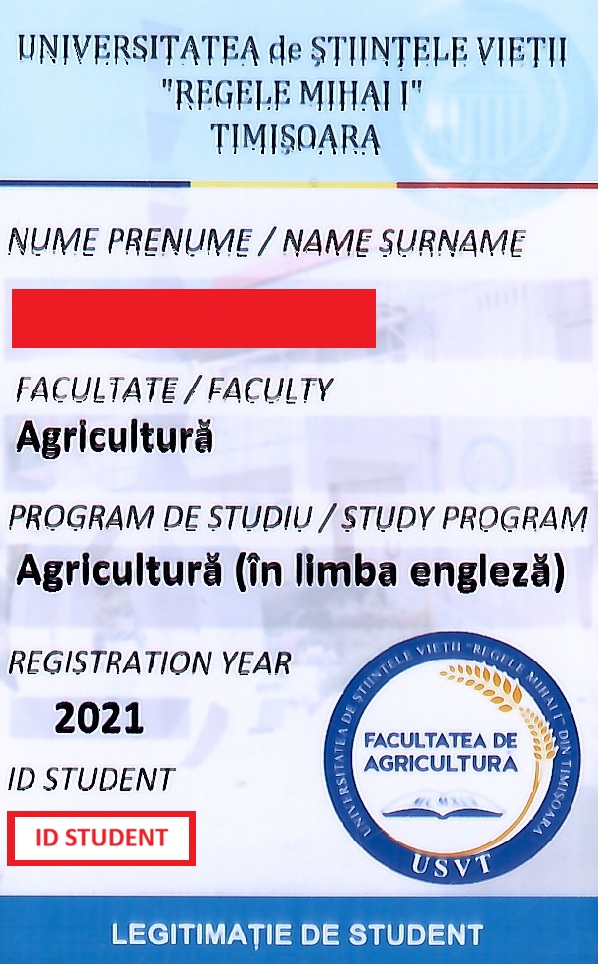 Exemplu legitimație student cod evidențiat